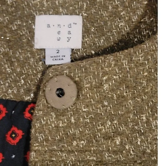 A New Day Gold Metallic Tweed Cropped Jacket Womens 2 Olive Green Shimmer Button - Picture 6 of 7